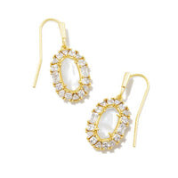 Lee Gold Crystal Frame Drop Earrings in Ivory Mother of Pearl