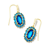 Lee Gold Crystal Frame Drop Earrings in Sea Blue Illusion