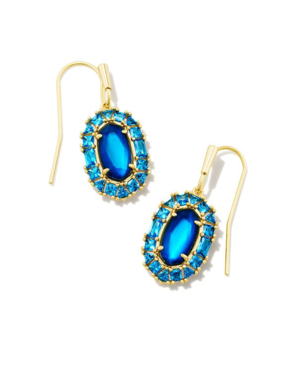 Lee Gold Crystal Frame Drop Earrings in Sea Blue Illusion