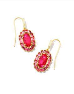Lee Gold Crystal Frame Drop Earrings in Raspberry Illusion