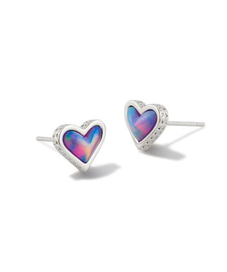 Framed Ari Heart Silver Studs in Lilac Opalescent Resin