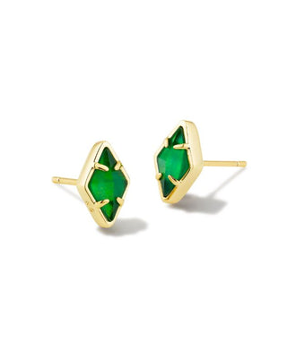 Kinsley Gold Stud Earrings in Kelly Green Illusion