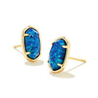 Grayson Gold Stud Earrings in Cobalt Blue Kyocera Opal