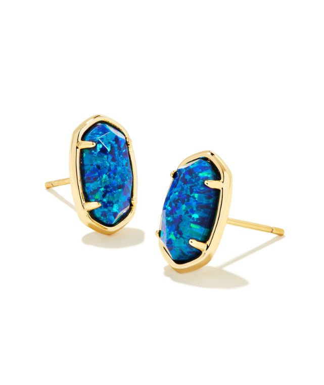 Grayson Gold Stud Earrings in Cobalt Blue Kyocera Opal