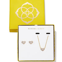 Ari Heart Gold Pave Crystal Pendant & Stud Gift Set in White Crystal