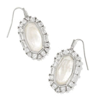 Elle Silver Crystal Frame Drop Earrings in Ivory Mother of Pearl