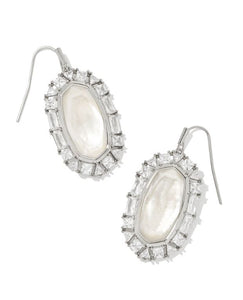 Elle Silver Crystal Frame Drop Earrings in Ivory Mother of Pearl