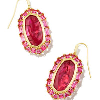 Elle Gold Crystal Frame Drop Earrings in Raspberry Illusion