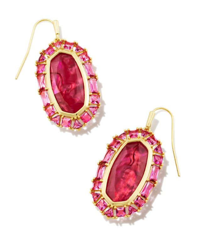 Elle Gold Crystal Frame Drop Earrings in Raspberry Illusion