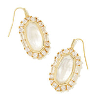 Elle Gold Crystal Frame Drop Earrings in Ivory Mother of Pearl