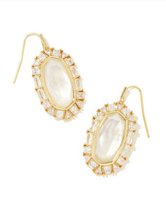 Elle Gold Crystal Frame Drop Earrings in Ivory Mother of Pearl