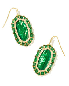 Elle Gold Crystal Frame Drop Earrings in Kelly Green Illusion