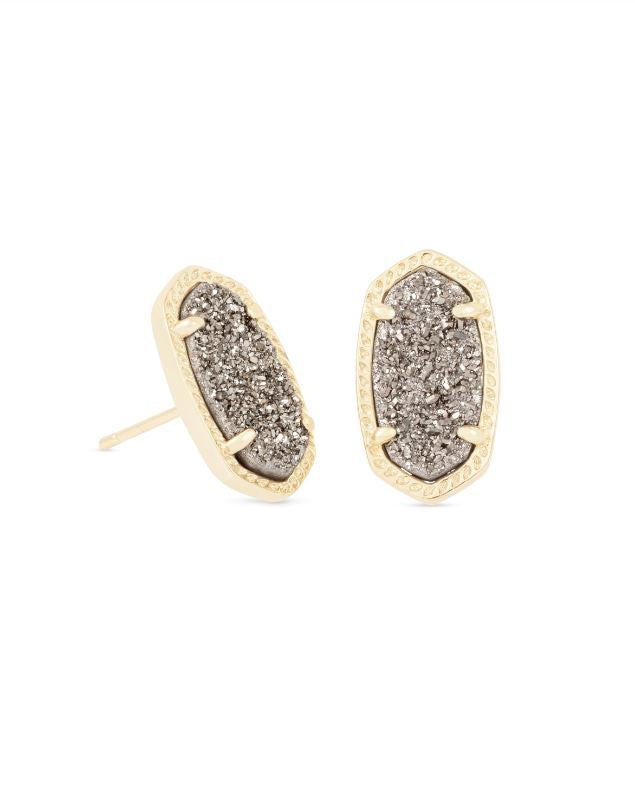 Ellie Gold Stud Earrings in Platinum Drusy