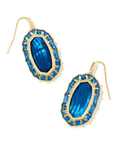 Elle Gold Crystal Frame Drop Earrings in Sea Blue Illusion