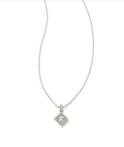 Gracie Silver Short Pendant Necklace in White Crystal