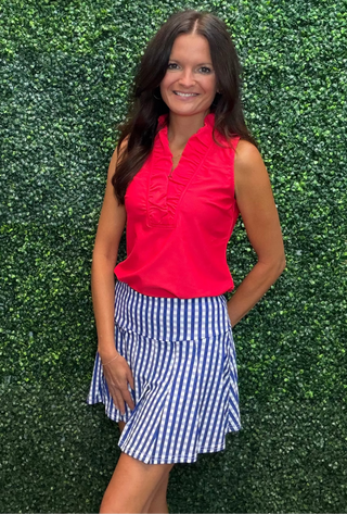 Caryn Pleated Skort - Navy Gingham