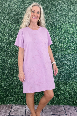 Vintage Washed Bow Dress - Pink