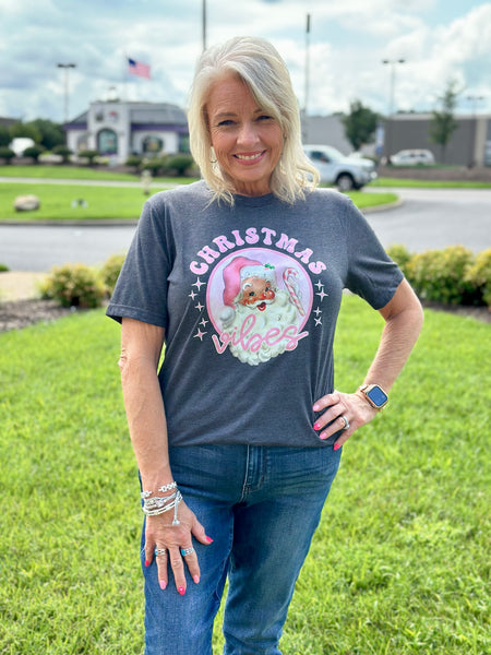 Christmas Vibes - Pink Santa Tee