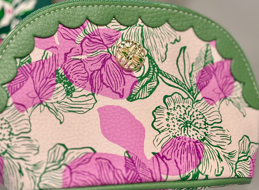 coastal pouch, beach tote pouch, vanity bag, travel pouch, makeup pouch, seaside print pouch, Lilly Pulitzer cosmetic bag. Coastal-inspired printed pouch for travel, beach tote, or vanity storage