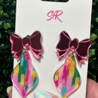 Color Play Ornament with Pink Bow Earrings