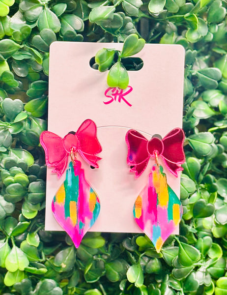 Color Play Ornament with Pink Bow Earrings