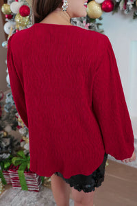 Red Marilee Pleated Velvet Top