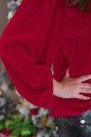 Red Marilee Pleated Velvet Top
