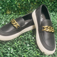 Step up your shoe game with the Corkys Chain Reaction Loafers! Featuring a sleek silhouette and a standout chain detail, these loafers add instant edge and sophistication to any outfit. Crafted with high-quality materials, they deliver comfort and durability for all-day wear. Whether for work, casual outings, or special occasions, these loafers are a versatile must-have for your wardrobe.