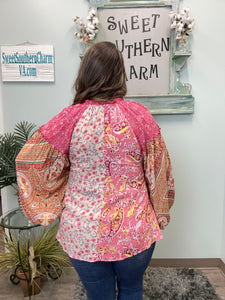 Pink Mixed Paisley Print Blouse