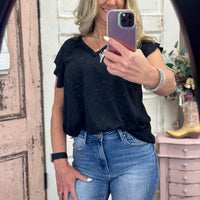 Black V-Neck Short Sleeve Top