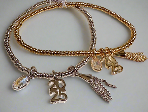 2025 Silver Graduation Stretch Bracelet in Dichroic Glass