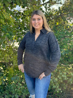 Knit V-Neck Collared Top - Charcoal
