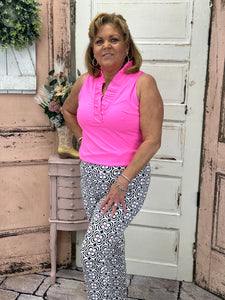 Evelyn Ruffle Sleeveless Top - Bright Pink