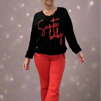 Knit V-Neck Sweater - Santa Baby