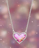 Ari Heart Short Pendant Necklace Rhodium Bubblegum Pink Opal
