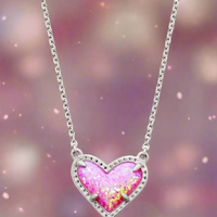 Ari Heart Short Pendant Necklace Rhodium Bubblegum Pink Opal