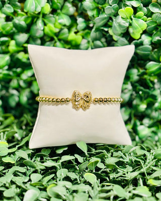 Haley Gold Bow Stretch Bracelet Ivory Mother of Pearl