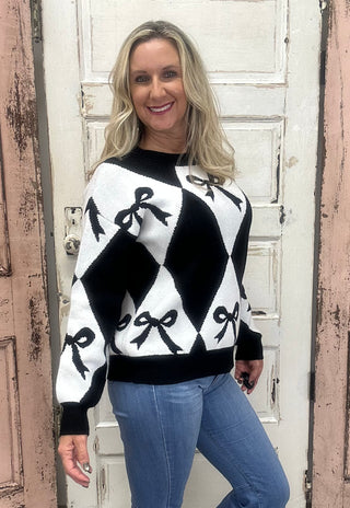Black Bow Rhombus Sweater