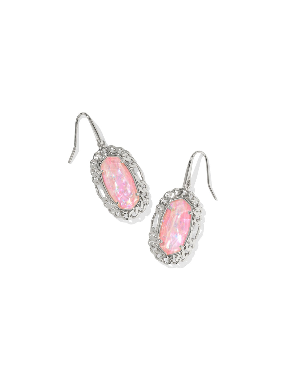 Dani Silver Pink Iridescent Mother of Pearl Figaro Frame Drop Earrings