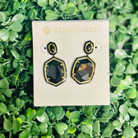 Daphne Enamel Frame Gold Drop Earrings Black Agate