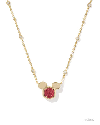 Disney | Kendra Scott Gold Mickey Mouse Pendant Necklace in Bright Red Drusy