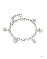 Disney | Kendra Scott Silver Mickey Mouse and Minnie Mouse Charm Bracelet in Iridescent White Mix
