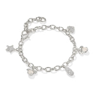 Disney | Kendra Scott Silver Mickey Mouse and Minnie Mouse Charm Bracelet in Iridescent White Mix