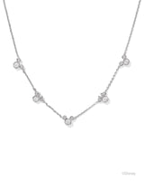 Disney | Kendra Scott Silver Mickey Mouse and Minnie Strand Necklace in White Crystal
