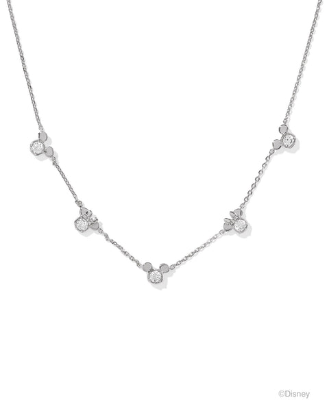 Disney | Kendra Scott Silver Mickey Mouse and Minnie Strand Necklace in White Crystal