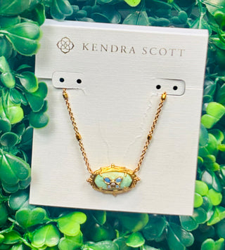 Dolly Parton x Kendra Scott Elisa Butterfly Necklace in vintage gold with sea green chrysocolla. A meaningful butterfly pendant with Dolly charm.