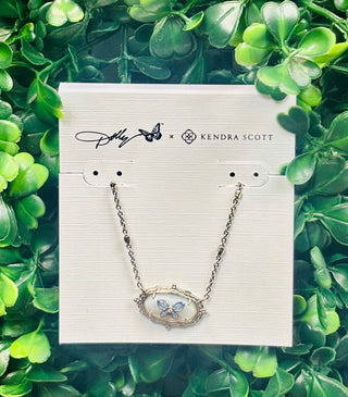 Dolly Parton x Kendra Scott Elisa Butterfly Necklace in vintage silver with ivory mother of pearl. A delicate butterfly pendant with timeless sparkle