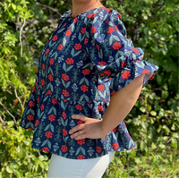 Pierce Flounce Top - Navy Floral
