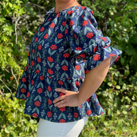 Pierce Flounce Top - Navy Floral