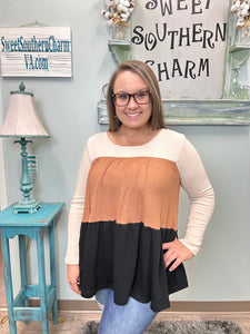 Brick Ribbed Color Block Tiered Top